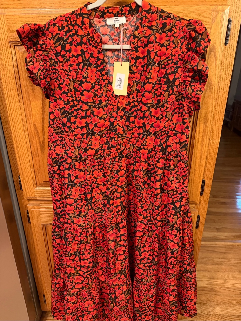 entro Red and Black Floral Tiered Casual Dress